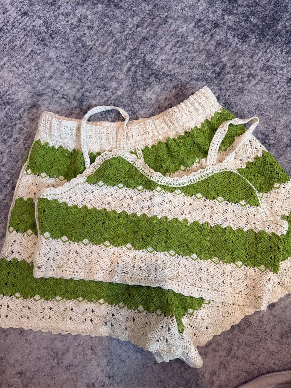 Rebellion Green and Cream Crochet Crop Top & Shorts Set - Picture 4 of 4